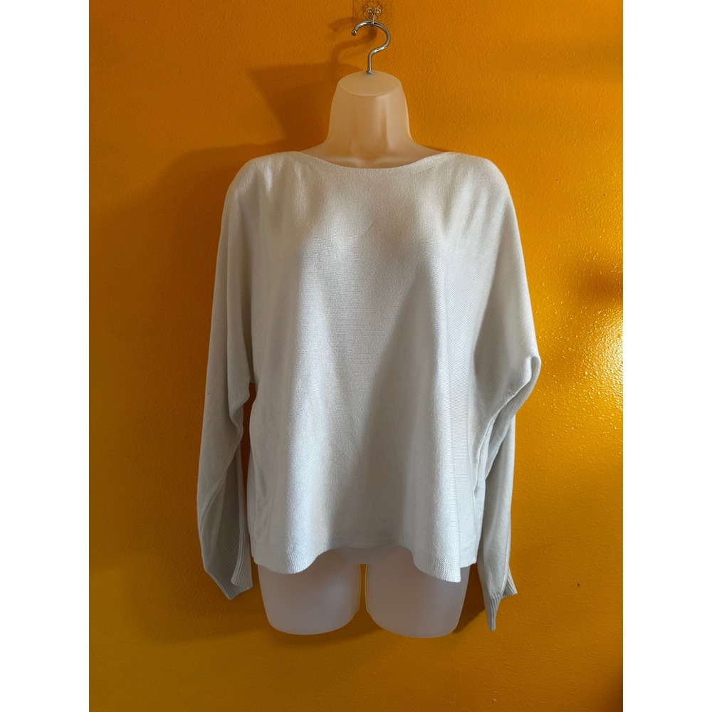 Brit.NY Womens White Cashmere Blend Boat Neck Dolman Sleeve Knit Sweater Large